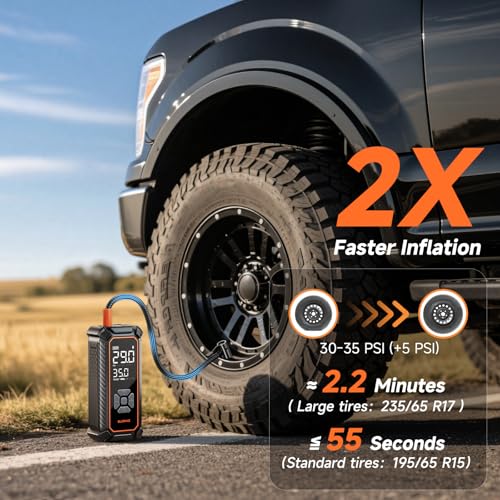 OlarHike Tire Inflator Portable Air Compressor, 150PSI Dual Power – 6000mAh & 12V DC, Cordless Air Pump for Car Tires, Bike, Motorcycle, Balls with LED & Digital Pressure Gauge, Auto Shut‑Off