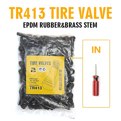 TQ Pro. TR413 Rubber Snap-in Tire Valve Stem (100 pcs/Bag) (Valve Tool in)