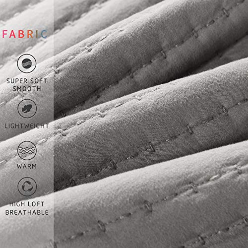 Kasentex Quilt Mini Set-Stone Washed-Super Soft Bedspread-Light Weight-White Down Alternative Microfiber Fill-Machine Washable, 2 Shams, Solid Grey, King #TOP3