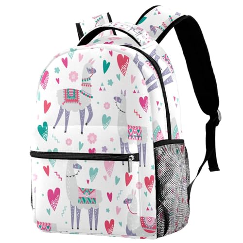Sac à dos d'école alpaga blanc 29.4x20x40cm pour adolescents et étudiants