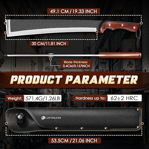 univinlions Japanische Machete Scharf Outdoor Survival | 30cm Hochgekohltem Stahl Fulltang-Design, Ergonomie Holzgriff & Nylonscheide – Bushcraft Messer für Camping, Wandern & Gartenarbeit,Geschenk