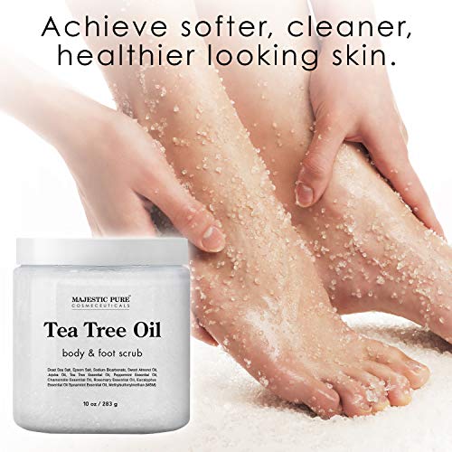 Majestic Pure Tea Tree Oil Body And Foot Scrub - Natural Best Exfoliating Skin Cleanser - Helps With Acne, Callus, Corns, Athletes Foot, Jock Itch, Dry And Dead Skin - Promotes Healthy Foot -10 Oz #TOP1