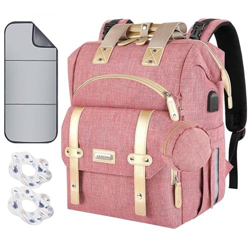KENLUMO Sac à Dos à Langer, Sac à Langer bébé avec Matelas à Langer Portable, Sangles de Poussette et Porte-Sucette, Sac de Voyage multifonctionnel pour Maman ou Papa