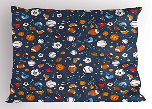 Ambesonne Sport Pillow Sham, Many Basketball Baseball and Football Champ Gloves Dark Background, Decorative Standard Size Printed Pillowcase, 26