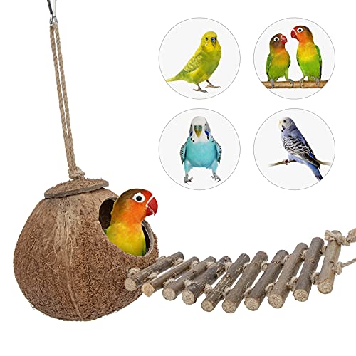 Niteangel 43349-1365 Natural Coconut Hideaway With Ladder, Bird And Small Animal Toy thumb #1