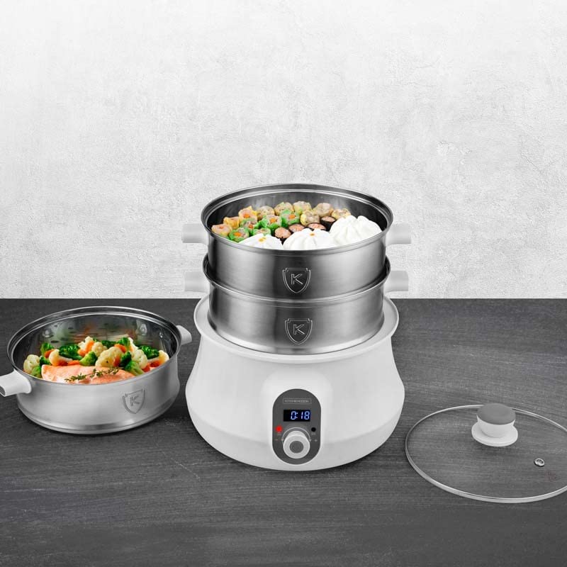 Kitchencook - Cuiseur Vapeur Et Couscoussier électrique - 9 Litres - 900w - Cuisson Programmable - Ecran Led - Maintien Au Chaud