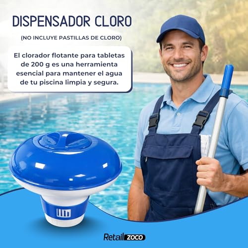 Miniatura 2 de Dispensador De Cloro Flotante, Clorador Piscina, Dosificador De Cloro Para Agua, Accesorios Para Piscina, Capacidad Para Pastillas De 200 G, Sistema Flotante, 200 G