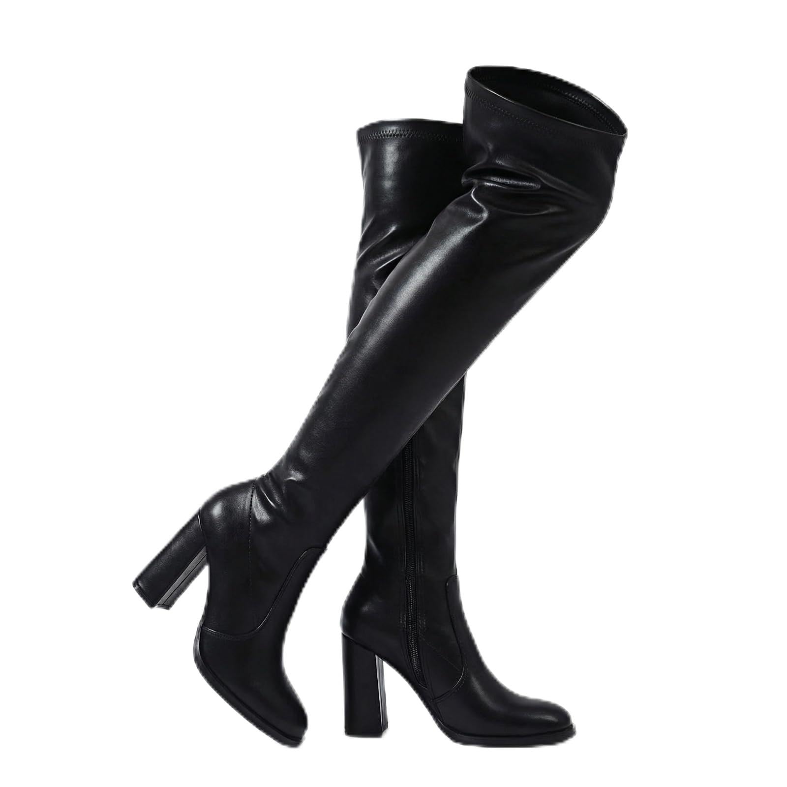 Womens Knee High Boots Over The Knee Boots Chunky Heel Thigh High Boots with Side Zipper Tall Boots
