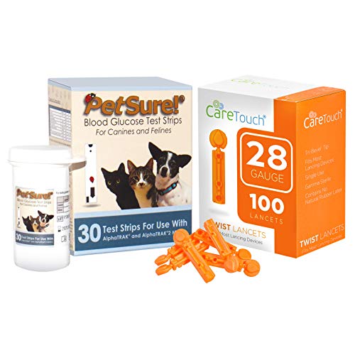 PetSure Blood Glucose Test Strips - Use with AlphaTRAK and AlphaTRAK 2 Meter, 30 Test Strips for Pets with 100 28 Gauge Lancets by Care Touch