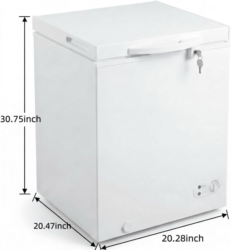 Casanta Chest Freezer, Small Deep Freezer with Fridge & Freezer 2-in-1 Mode, Mini Chest Freezer with Lock, Removable Basket & Wheels, Compact Freezer for Garage Apartment Dorm Kitchen, White 3.5Cu Ft