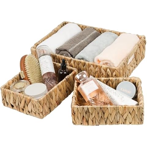Wicker Storage Baskets, Water Hyacinth Baskets for Organizing, Wicker Baskets for Storage, 1 Large and 2 Small Decorative Woven Baskets for Shelves (1 Large & 2 Small) Cover