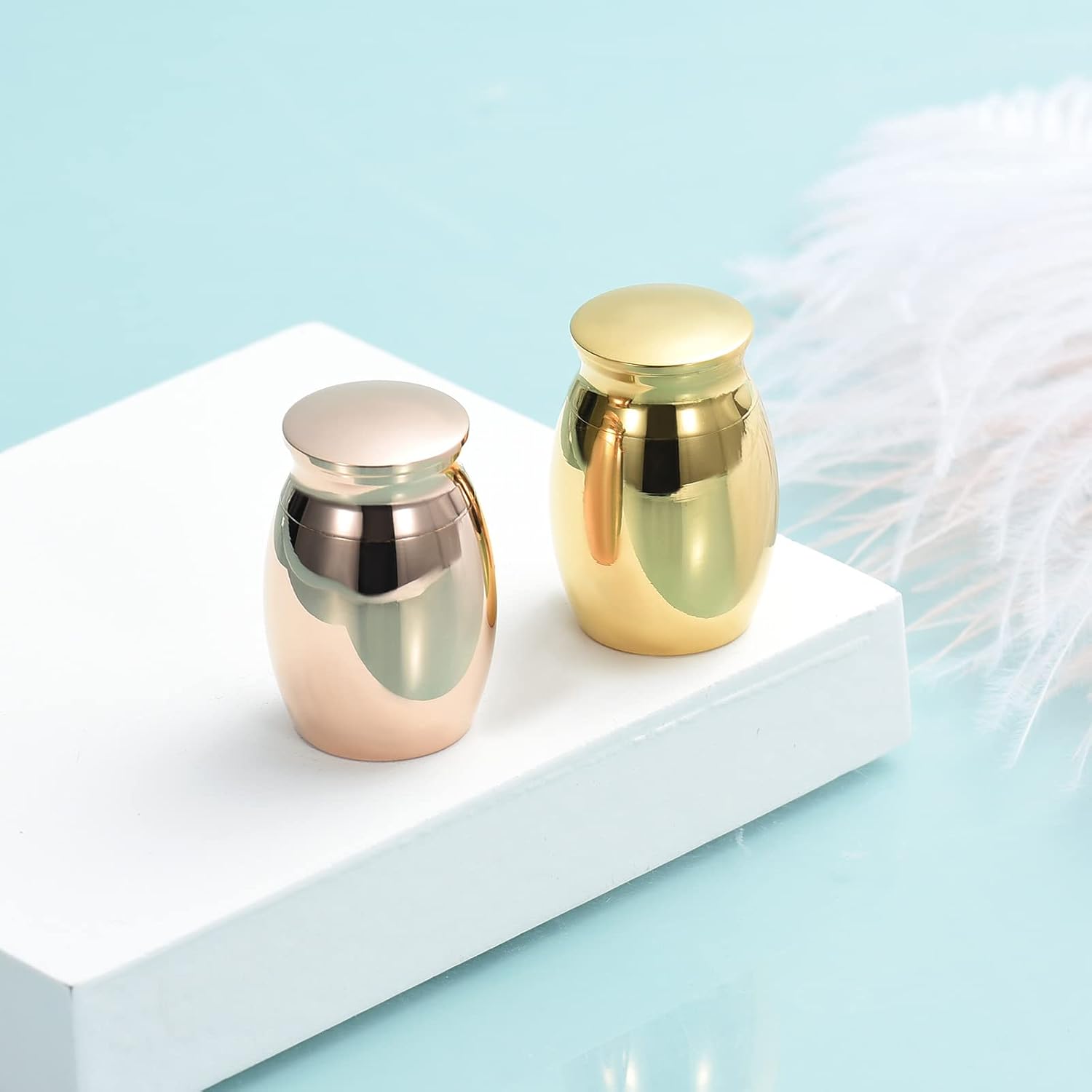 Small Urns Cremation Keepsakes for Ashes Super Mini Cremation Urns for Human or Pet Ashes Urns Stainless Steel Memorial Ashes Holder-2 Sets(Rose Gold+Gold)