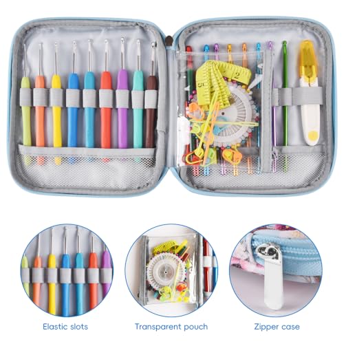 Wanshui Crochet Hook Case,Portable Zipper Storage Organizer Bag for Crochet Hooks, Knitting Needles, Project & Sewing Supplies, Lightweight,Easy to Hold (No Accessories Included).Blue Summer Flower by Wanshui - Image 3