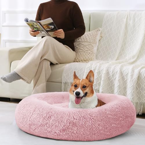 Image of JOLLYVOGUE Dog Bed, Calming Anti-Anxiety Large Dog Bed, Fluffy Donut Cushion for Medium and Large Pets (27 inch /30 inch /36 inch)
