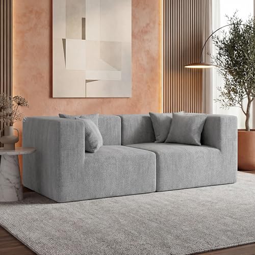 Image of MONVANE 75 inch Loveseat Sofa, Comfy Chenille Modular Sectional Sofa with 4 Pillows, Modern Deep Seat Boneless Couch, 2 Seater Sofa for Living Room, Bedroom and Apartment, Light Grey
