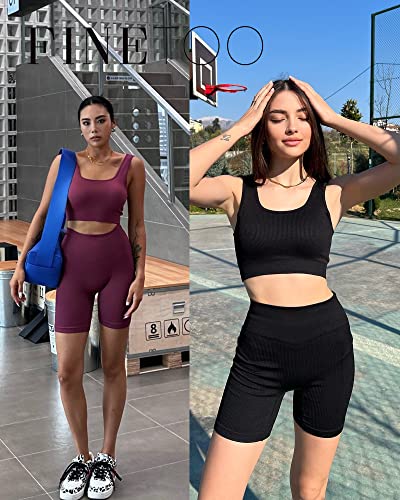 FINETOO-Workout-Sets-for-Women-4-Pieces-Ribbed-Crop-Tank-Shorts-Active-Gym-Exercise-High-Waisted-Sports-Yoga-Outfit-S-L FINETOO-Workout-Sets-for-Women-4-Pieces-Ribbed-Crop-Tank-Shorts-Active-Gym-Exercise-High-Waisted-Sports-Yoga-Outfit-S-L