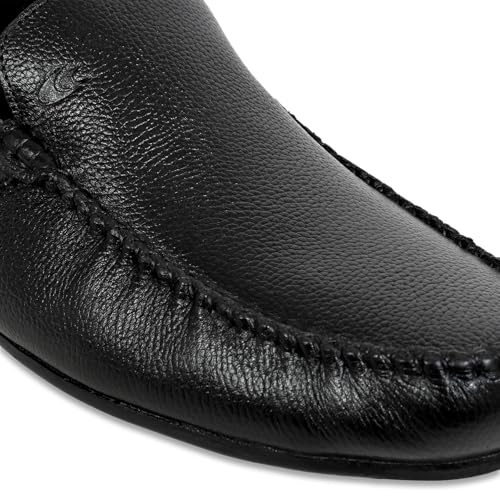 Image of Allen Cooper Men's Black Genuine Leather Loafers |Slip-On Formal Shoes | Comfortable Office Moccasins for Men