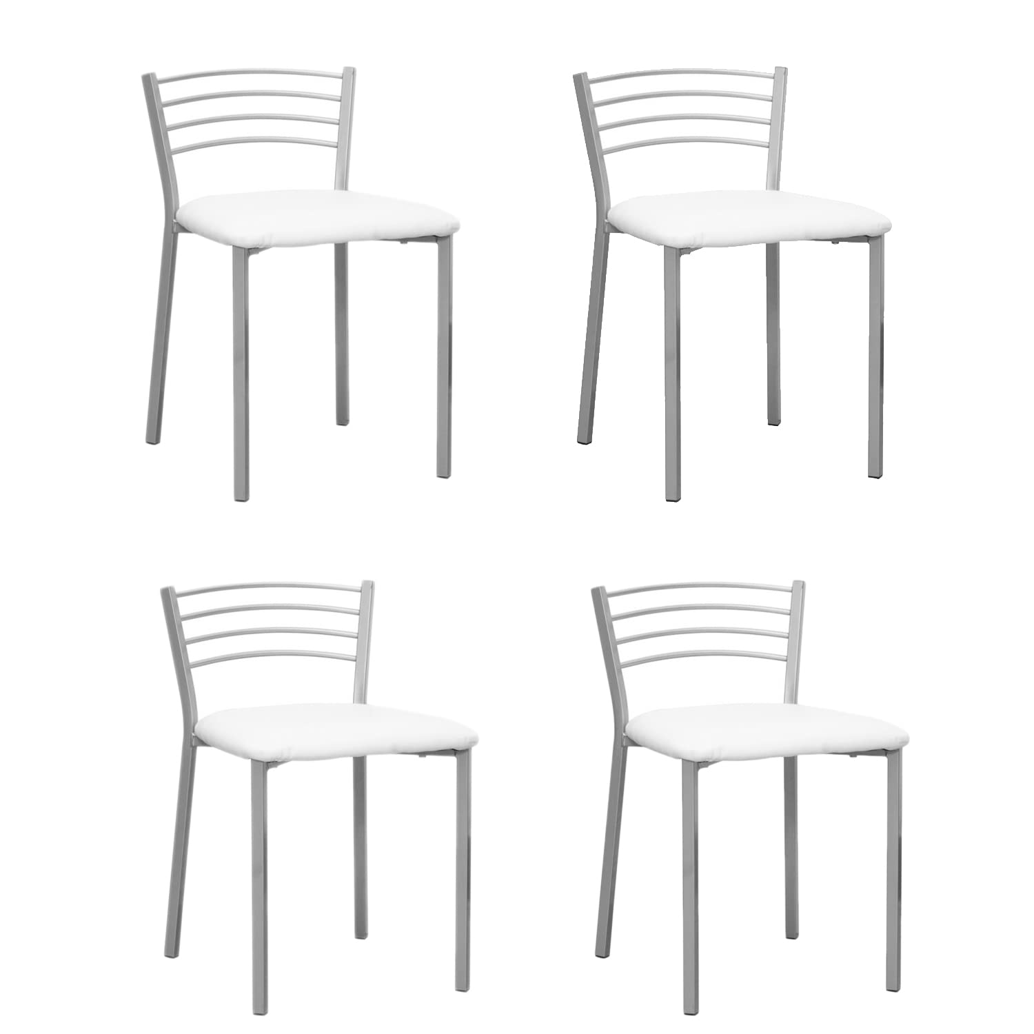 Shiito | Pack de 4 Taburetes de Cocina | Asientos de Polipiel Blanco | Modelo SINTRA