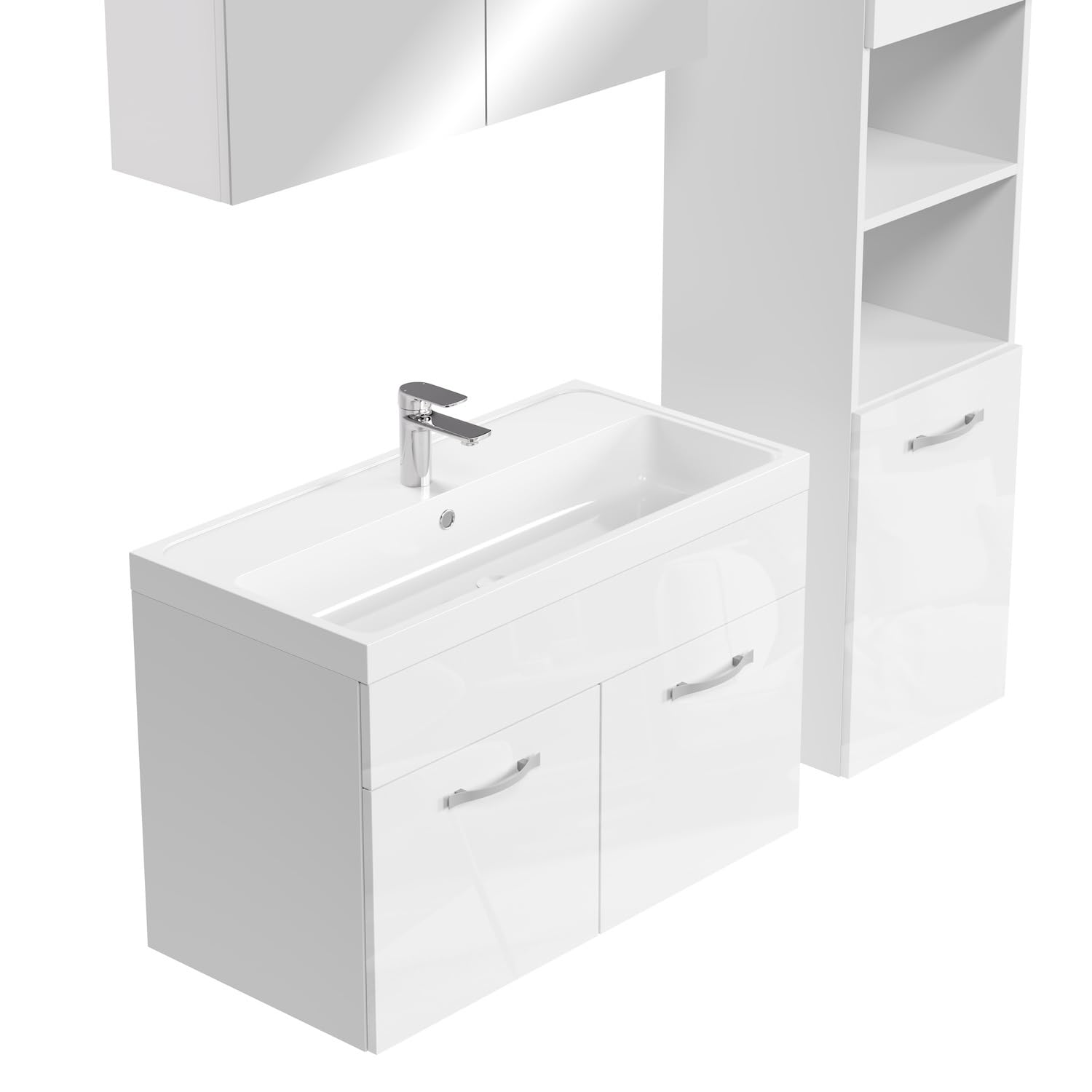 Badplaats B.V. Mobile da Bagno Paso XL 80cm Bianco Lucido - Armadio mobiletto lavabo Mobili Armadietto