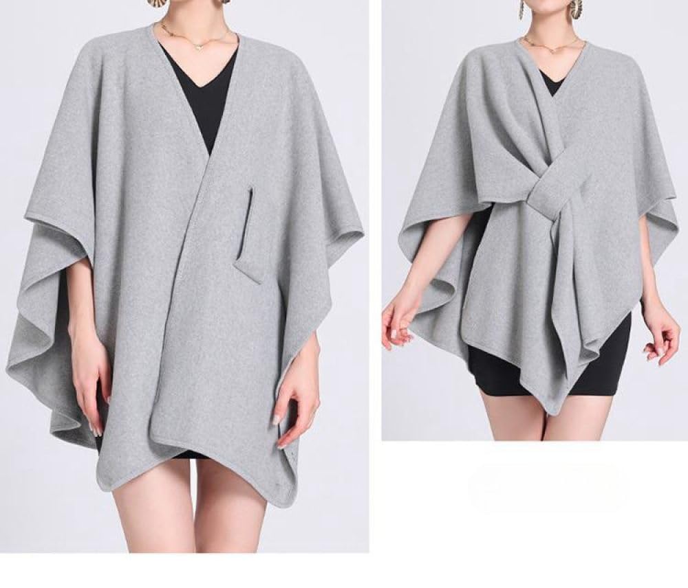 Poncho de Mezcla de Lana para Mujer,Elegante Capa de Poncho Liso,Bufanda,suéter Vintage,Envoltura de Chal,cárdigans con Frente Abierto, Abrigo de Manta,Regalo para Mujeres
