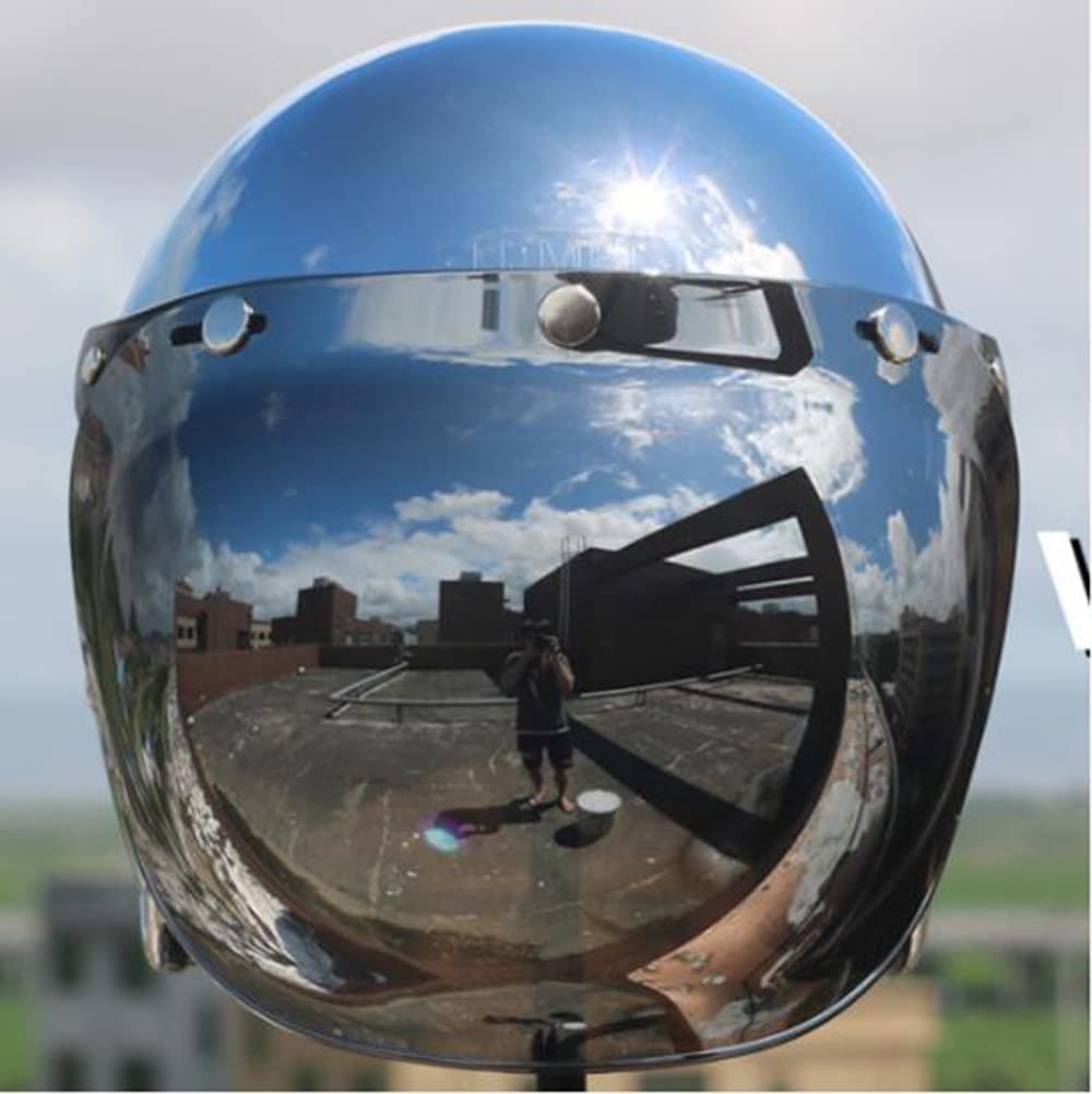 Casco Moto Aperto 3/4 Argento Cromato Mezza Casco Moto retrò Casco Placcato Argento specchiato Vintage Uomo Donna con Specchio a Bolle Chopper Ciclomotore Scooter Cruiser Casco ECE Certificato
