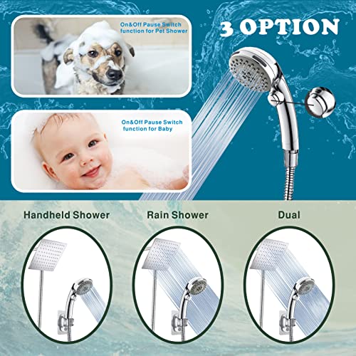 Shower Head With Handheld, High Pressure 8'' Rainfall Stainless Steel Shower Head/Handheld Shower With On/Off Pause Switch Shower Combo With Hose,Adhesive Shower Head Holder #TOP1