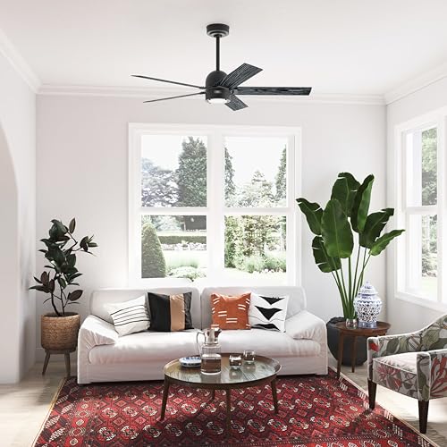 Image of Hunter 52 Inch Indoor Ceiling Fan with LED Light and Remote Control - Black Modern Ceiling Fan, 5 Blades and 6 Speed WhisperWind Motor, For Bedroom, Living Room or Kitchen, ENERGY STAR - Erling, 52850