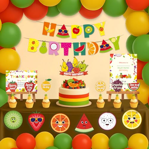 Image of Just Party Fruits Theme Party Decoration - 99 pcs Happy Birthday Decoration Kit for Kids | Fruits Theme Birthday Decoration Items for Boys & Girls |Includes Balloons, Cake Topper, Props, Theme Banners
