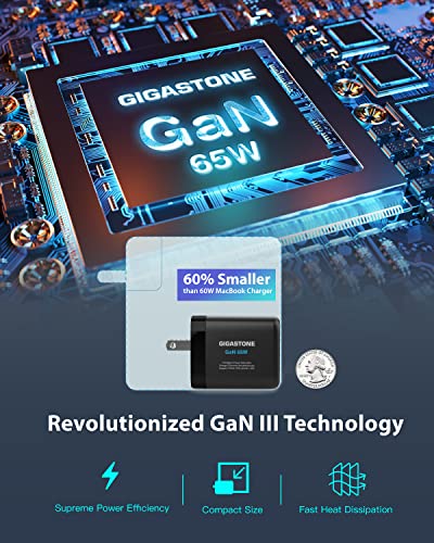 Gigastone 65W USB C & USB A Charger [4 Pack] GaN Power Go PPS Dual Port Intelligent Power Allocation,Foldable Plug Travel, Full Speed GaN Charger MacBook Air/Pro Dell XPS iPad iPhone 15 Galaxy S23