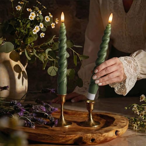 Bougies coniques LED vert loden pour décoration de table de fête - 2