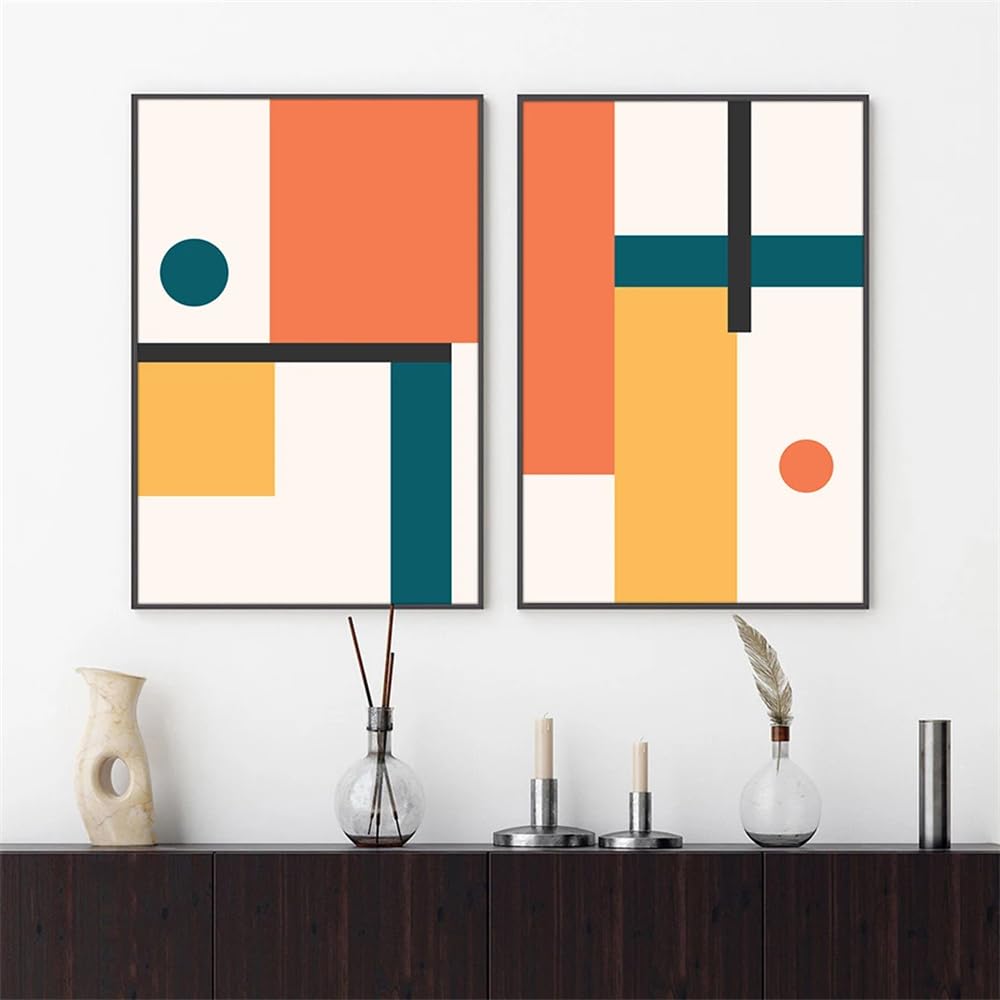 WBYZAC Set of 2-Abstract Mid Century Colorful Geometric Canvas Painting Wall Art Posters Prints Picture Living Room Kitchen Office Home Decoration-40 * 60cm (No Frame)