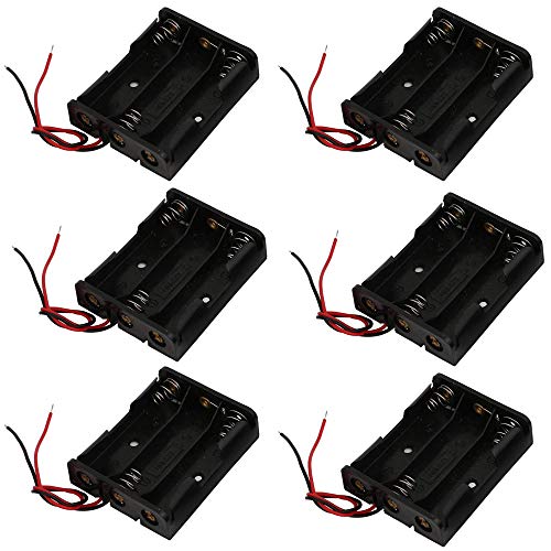 BestTong 6PCS 3 x 1.5V AA Battery Spring Clip Black Plastic 3 x 1.5V AA Battery Case Holder Box Black Red Wire Leads