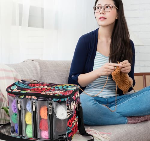 Image of ilauke Crochet Yarn Bag kit, 12 Colors Yarns & Storage Bag, Portable Craft Organizer with Adjustable Strap, Hooks, Needles & Tools, DIY Gift for Knitters & Beginners