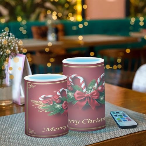 Image of Kcldeci Flameless Candles Xmas with Candy Cane Battery Operated Candles Exquisite Pack of 2 Outdoor Indoor with Remotes Wedding Decor