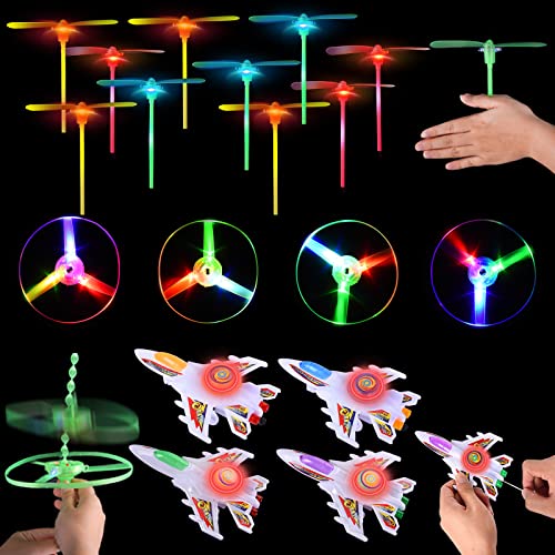 Herefun Jouets Lumineux LED, 18 Pièces Hélicoptères Jouets Volants, LED Allume Jouets Lueur dans Les Cadeaux d'anniversaire Sombres LED Jouets Lumieux pour Cadeau Fête Anniversaire