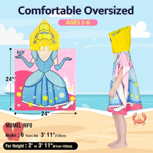 Image of Hooded Kids Beach Towels - Toddler Bath Towel Girls Boys Swim Cover-ups for Ages 1 to 6 Kids Pool Towels Quick Dry Lightweight Soft Microfiber Poncho Towel 24x23(Blue Dress)