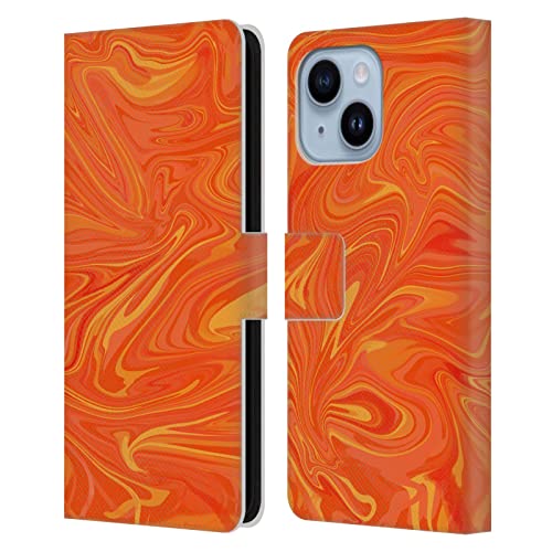 Housse cuir iPhone 14 Plus Suzan Lind Marbre Orange pour transporter cartes et billets