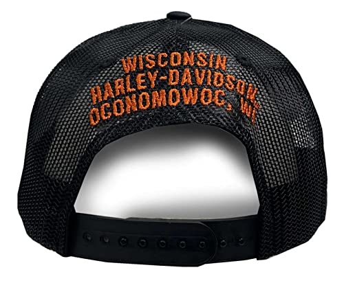 Harley-Davidson Men's Embers Skull Adjustable Snapback Mesh Trucker Hat - Black