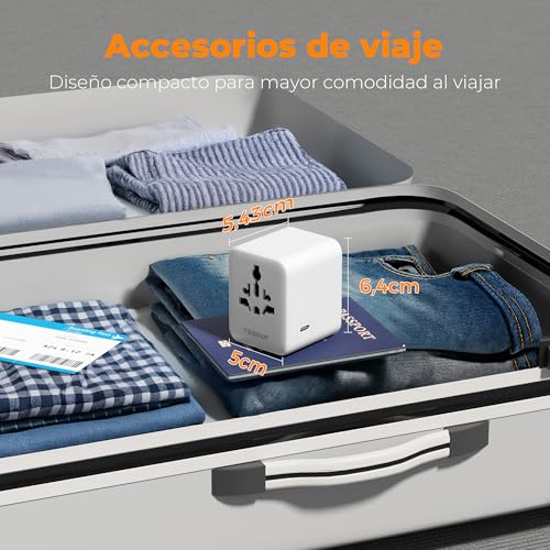 Miniatura 7 de Tessan Adaptador Enchufe Universal, Enchufe Universal Viaje Con 2 Usb Y 3 Usb C, Adaptador De Viaje Para Usa, Uk, Irland, Austuralia, Cargador Para Más De 224 Países, Travel Plugs