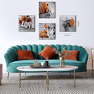   Burnt-Orange-Wall-Decor-Rose-Flower-Wall-Art-for-Living-Room-Canvas-Prints-Floral-Posters-Bathroom-Bedroom-Pictures-Rustic-Painting-Modern-Artworks-Kitchen-Dinner-Room-Home-Decorations-12x12-4-Pieces