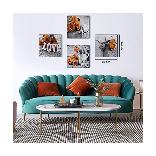   Burnt-Orange-Wall-Decor-Rose-Flower-Wall-Art-for-Living-Room-Canvas-Prints-Floral-Posters-Bathroom-Bedroom-Pictures-Rustic-Painting-Modern-Artworks-Kitchen-Dinner-Room-Home-Decorations-12x12-4-Pieces