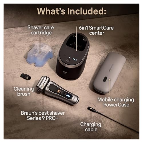 Image of Braun Series 9 PRO+ 9577cc Electric Razor for Men, 5 Pro Shave Elements & Precision Long Hair Trimmer, 6in1 SmartCare Center, PowerCase for Mobile Charging, Wet & Dry, 60min Battery Runtime