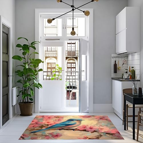 Tapis salon lavable antidérapant grand format style vintage cerisier fleurs