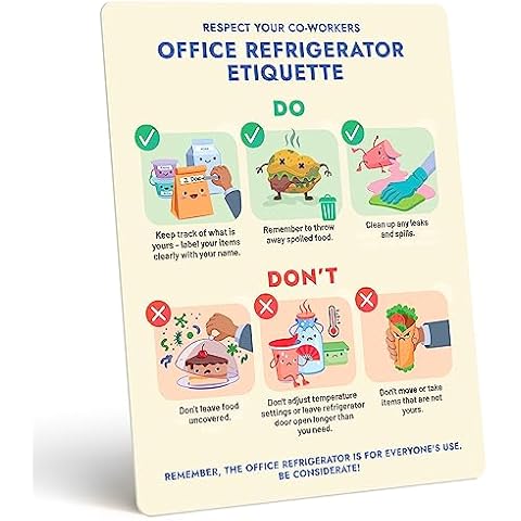 Office Refrigerator Etiquette Guide - Magnetic Signs for Refrigerator to Promote Respectful Behavior - Cute Office Supplies & Office Accessories - Office Must Haves Kitchen Decor - Office Essentials Cover