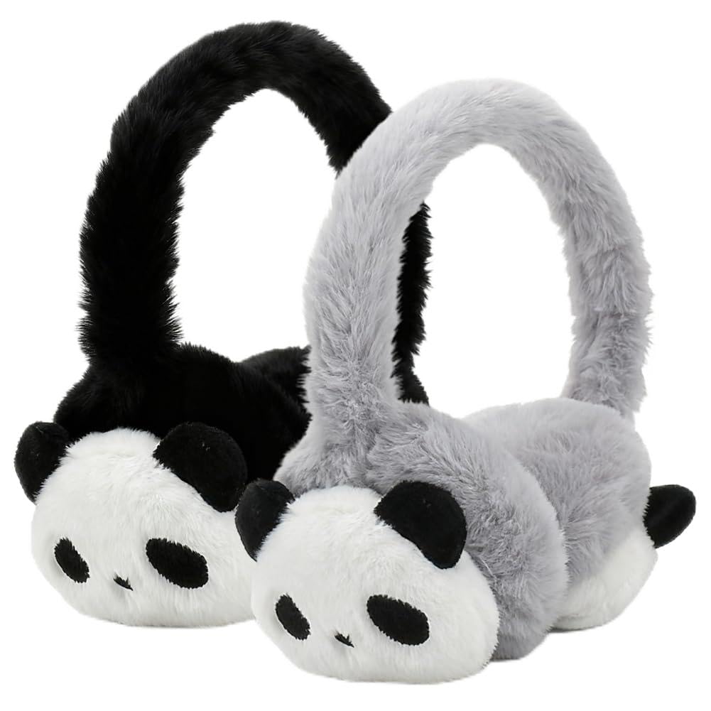 JynxtoyZeal Panda Earmuffs Winter Warm Thermal Ear,2pcs Winter Warm Plush Ear Covers Ear Warmers Headband Outdoor Windproof Cold Weather Headwear for Ski Cycling Camping Running