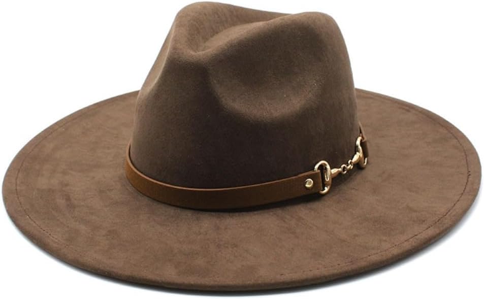 Western Fedora Hat, Black, Wool Felt, Wide Brim with Brown Leather Band and Gold Star Concho