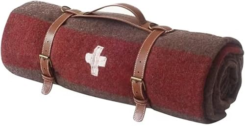 Manta de lana de 4.4 libras, manta de montañero del ejército suizo, manta gruesa para una sola persona, manta retro salvaje para acampar al aire