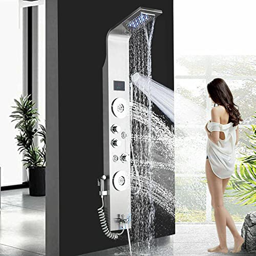 Columna de ducha con torre y grifo de acero inoxidable con sistema LED, lluvia y masaje, acabado cepillado, modelo 8006L miniatura 2