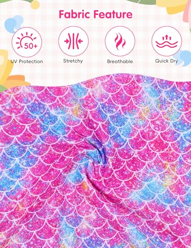 Image of Girls Swimsuit Colorful Short Sleeve Bathing Suits UPF 50+ Rash Guard Set Two Piece Summer Swimwear
