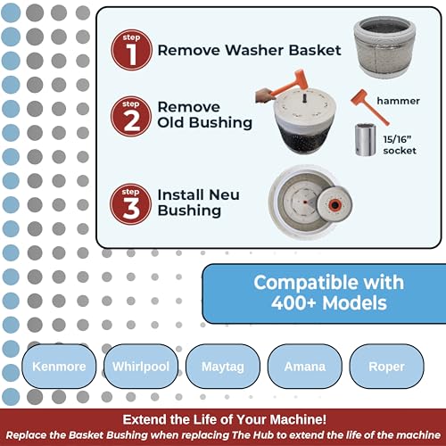 Washing-Machine-Basket-Bushing-52719-by-Neu-Appliance-Parts-Upgraded-Nylon-66-Part-Fixes-Repairs-Off-Balance-Tub-Wobble-Fits-Whirlpool-Maytag-Kenmore-Models